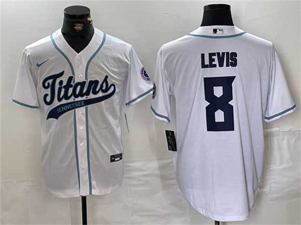 Men%27s Tennessee Titans #8 Will Levis White With Patch Cool Base Stitched Baseball Jersey